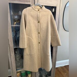 Vintage Bonnie Cashin beige wool and leather coat turn locks 1960's saks